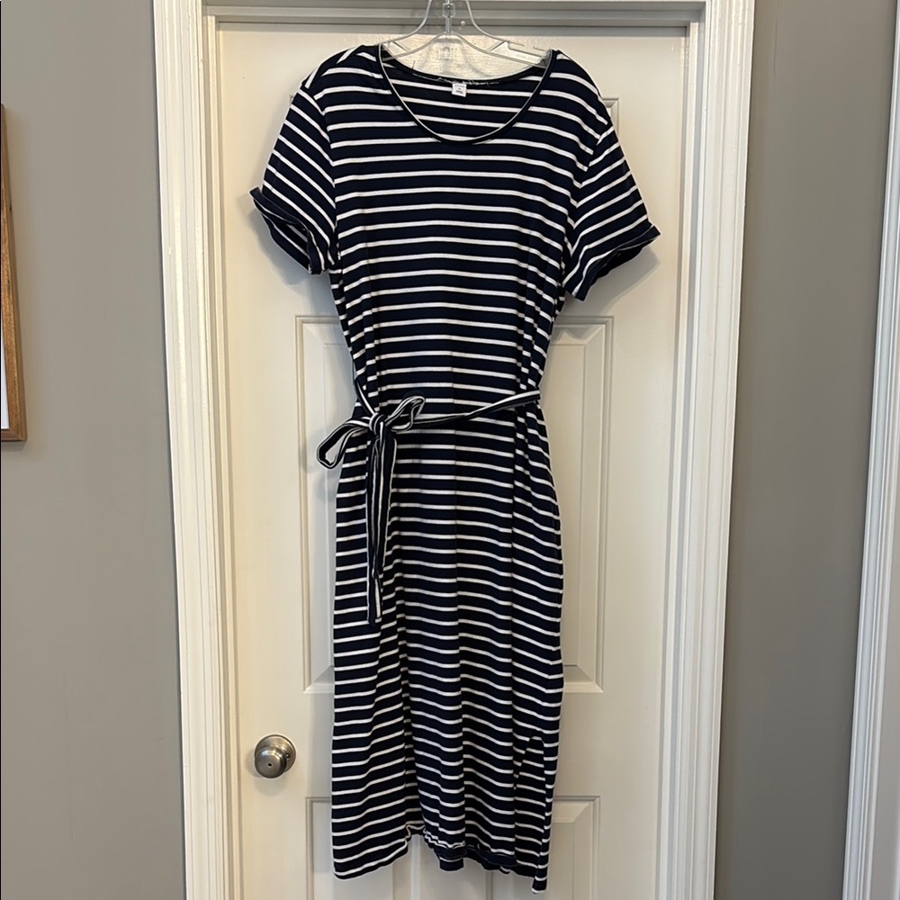 Old Navy Navy and White Striped Midi Dress